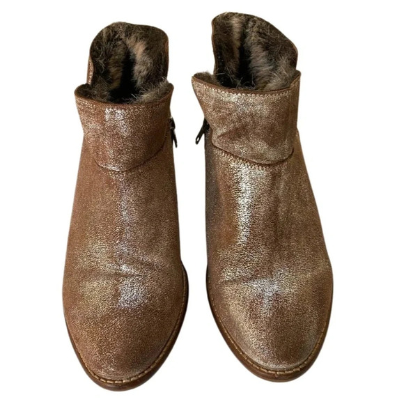 RARE Seychelles Snare Fur-lined Cozy Metallic Shimmer Bootie, Tan, Brown, Silver - Picture 3 of 12